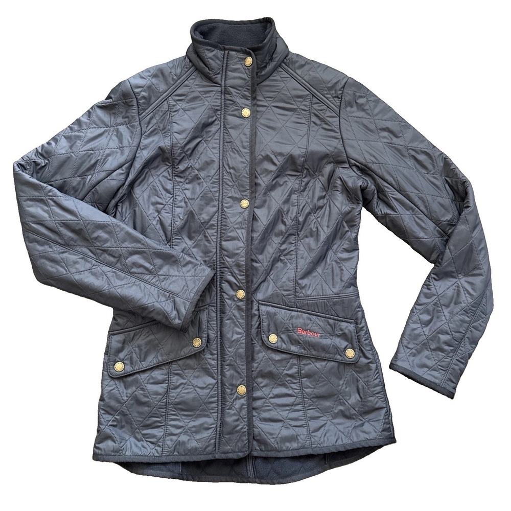 Barbour Cavalry Polarquilt Jacket Women 6 Navy Quilted Fleece Lined Equestrian